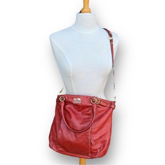 Coach 18641 Madison Leather Lindsey Satchel Purse Persimmon (Deep red orange) - Picture 1 of 15